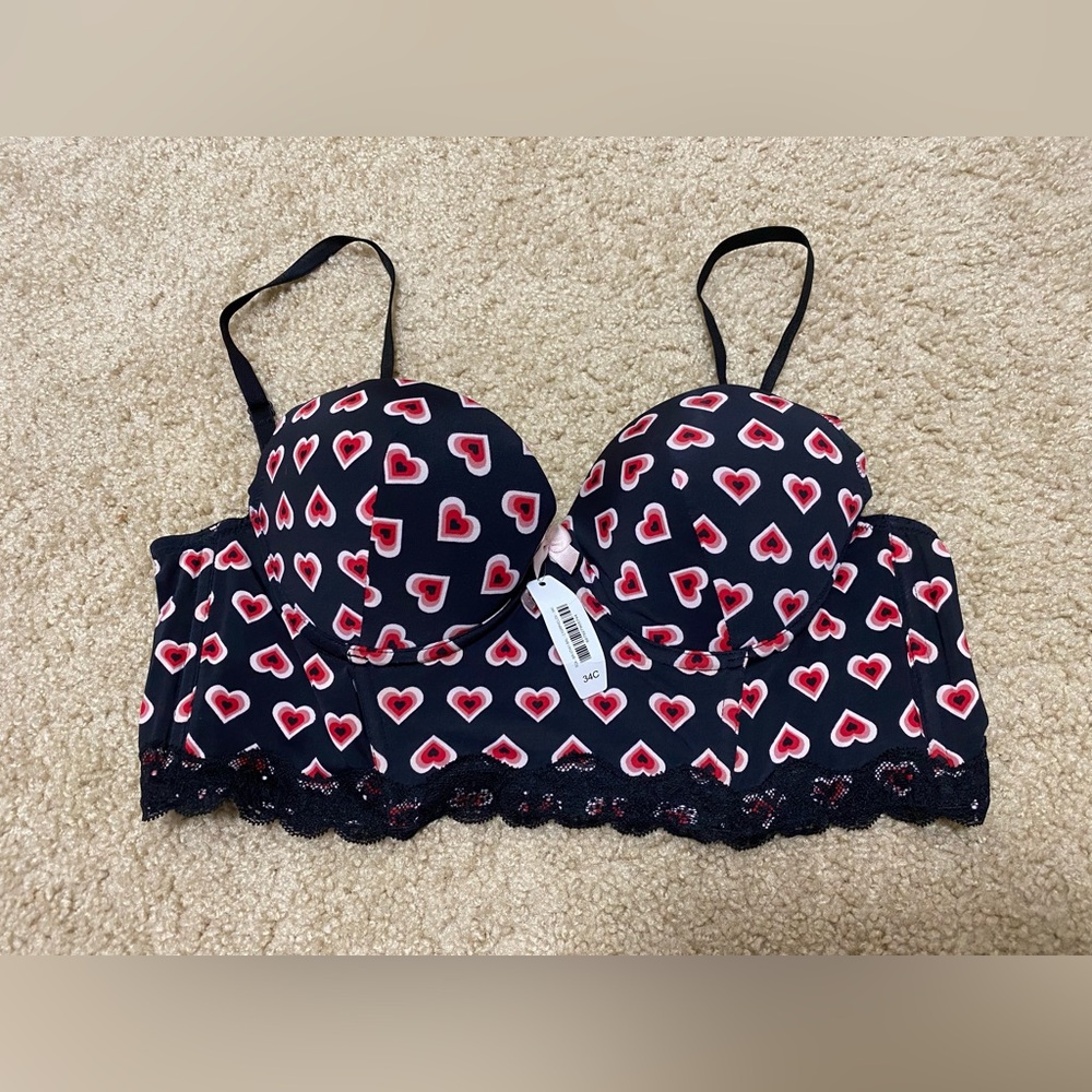 Adore Me Black and Red Heart Bralette